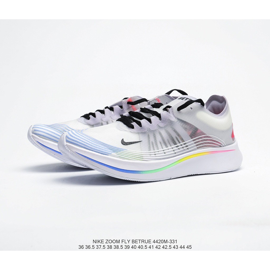 耐克 Nike Zoom Fly Betrue 彩虹同性戀手繪拼色塗鴉透明紗面馬拉松緩震跑鞋