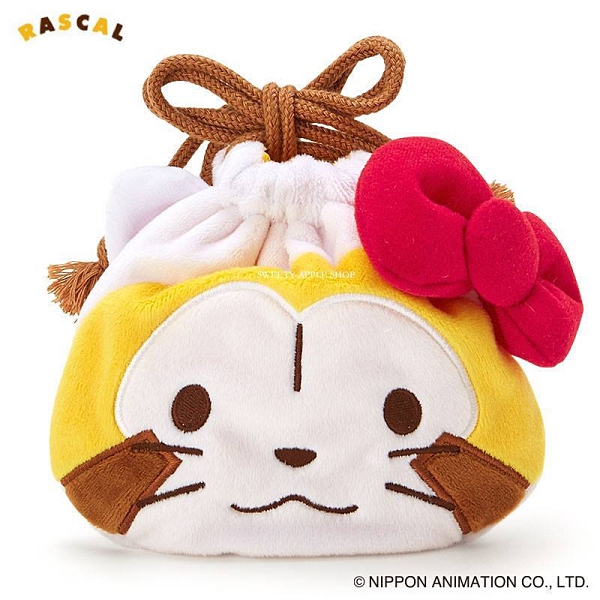 日本限定 三麗鷗 HELLO KITTY X Rascal 小浣熊聯名系列 束口袋 / 收納袋 (小浣熊款)