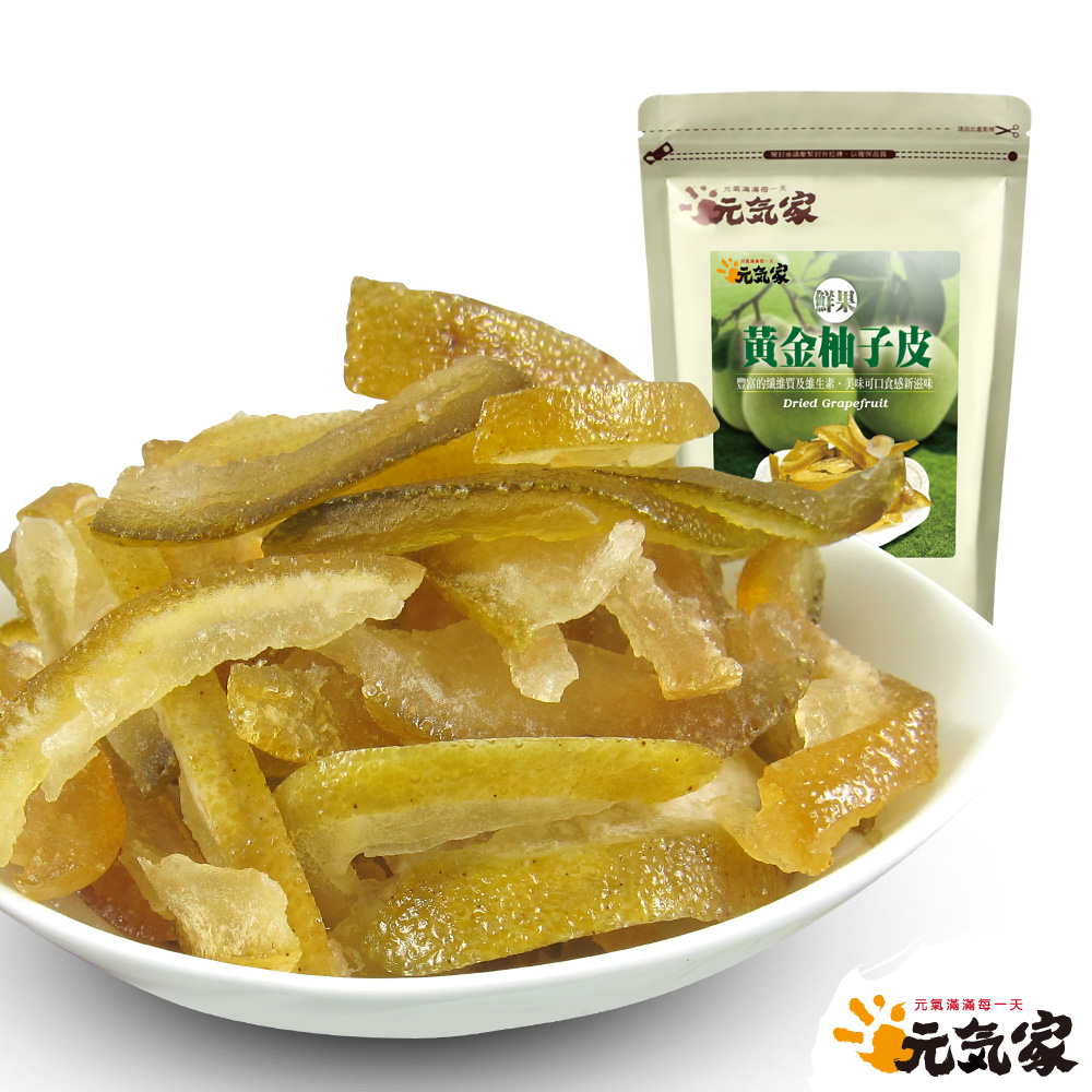 選用台灣優質黃金柚子皮。 以低溫乾燥技術處理精製而成。 保留柚皮豐富的纖維質及維生素。 食品資訊 品名： 黃金柚子皮 內容物名稱： 新鮮柚皮、糖、鹽 內容量： 200g 食品添加物名稱： 無 廠商名稱