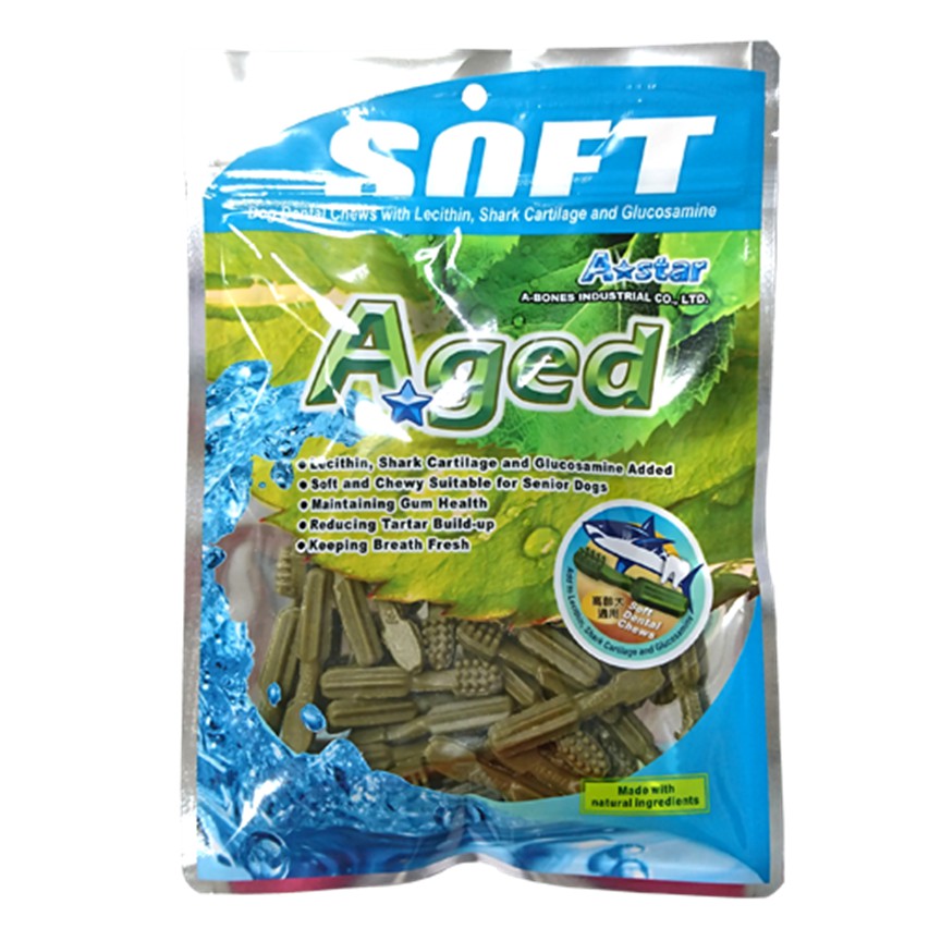 ●比市售潔牙骨更為軟Q●雙刷的部分讓高齡犬較脆弱的牙齦●獲得360度溫和且深度的旋轉清潔作用●天然原料製造●擁有最強的嗜口性並富含鯊魚軟骨素、葡萄糖胺及卵磷脂，能像可食性口香糖般的咀嚼●貼切的按摩牙齦