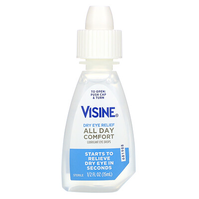 Visine 乾眼舒緩，全天舒適，潤滑眼藥水，0.5 液量盎司（15 毫升）