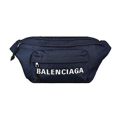 BALENCIAGA巴黎世家WHEEL經典刺繡LOGO尼龍拉鍊胸腰包(午夜藍)