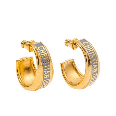 DIOR 新款金色飾面金屬飄逸灰色亮漆DIOR 密碼耳環