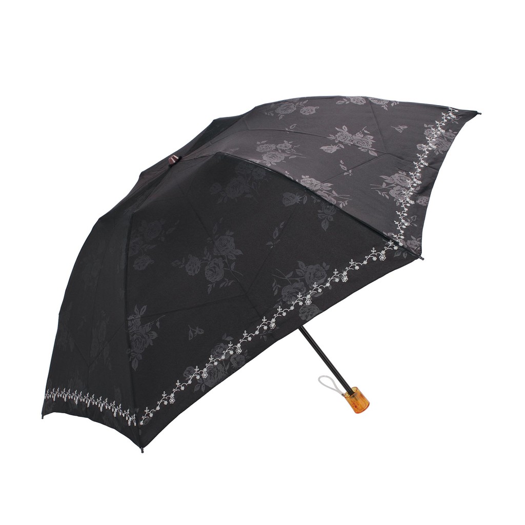 UrbaneUmbrella 刺繡壓花日式手開三折反向傘-黑