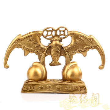 蝙蝠純銅福壽雙全擺件