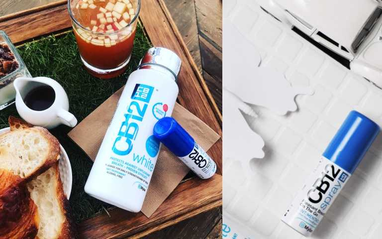 CB12 White淨味美白漱口水250ml/360元；另外噴霧型的隨身攜帶款，讓你時尚隨口噴，口氣一秒便清新。CB12 Spray口腔淨味噴霧15ml/290元。