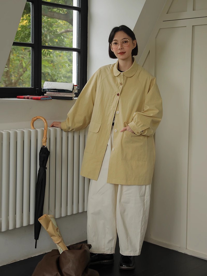 oddmakerH型廓形純色風衣女長袖寬松休閒通勤復古小個子秋季外套