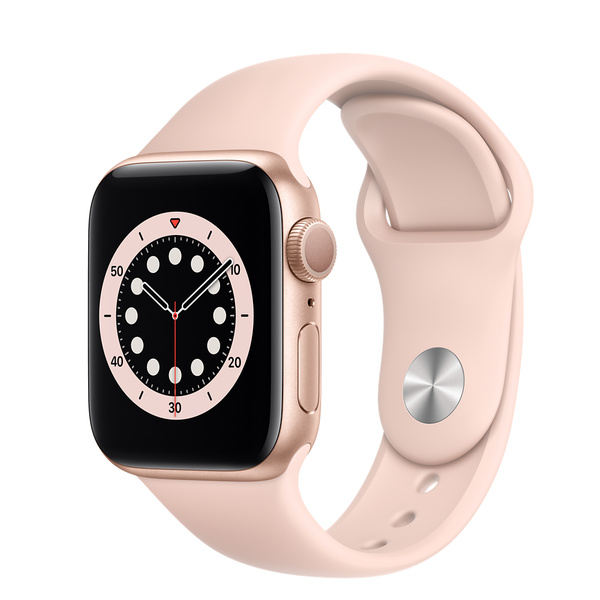 Apple Watch Series 6 (GPS)；40 公釐金色鋁金屬錶殼；粉沙色運動型錶帶 - 標準