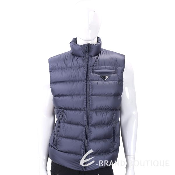 PRADA 三角牌撞色內裡藍色絎縫羽絨背心(男款) 1830443-23