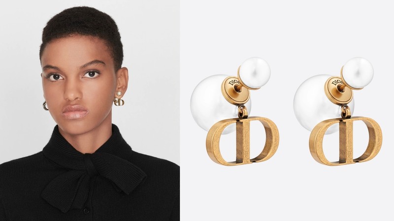 Dior Tribales復古鍍金金屬配白色樹脂珍珠耳環（NT$17,000）