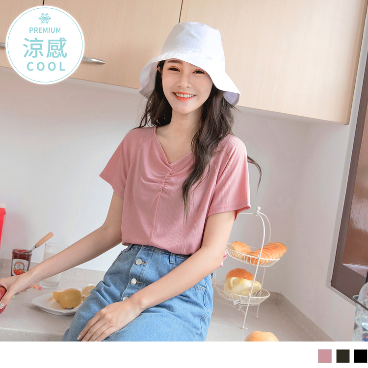 版型偏大 請依照個人喜愛的舒適度購買 使用不易皺的彈性豎壓紋面料， 給肌膚舒適涼感的好感穿著。 抓褶造型搭配領蕾絲設計， 綴點出優雅浪漫的知性休閒氣息~ 素面的設計為百搭款式， 搭配簡約下身就好看有型