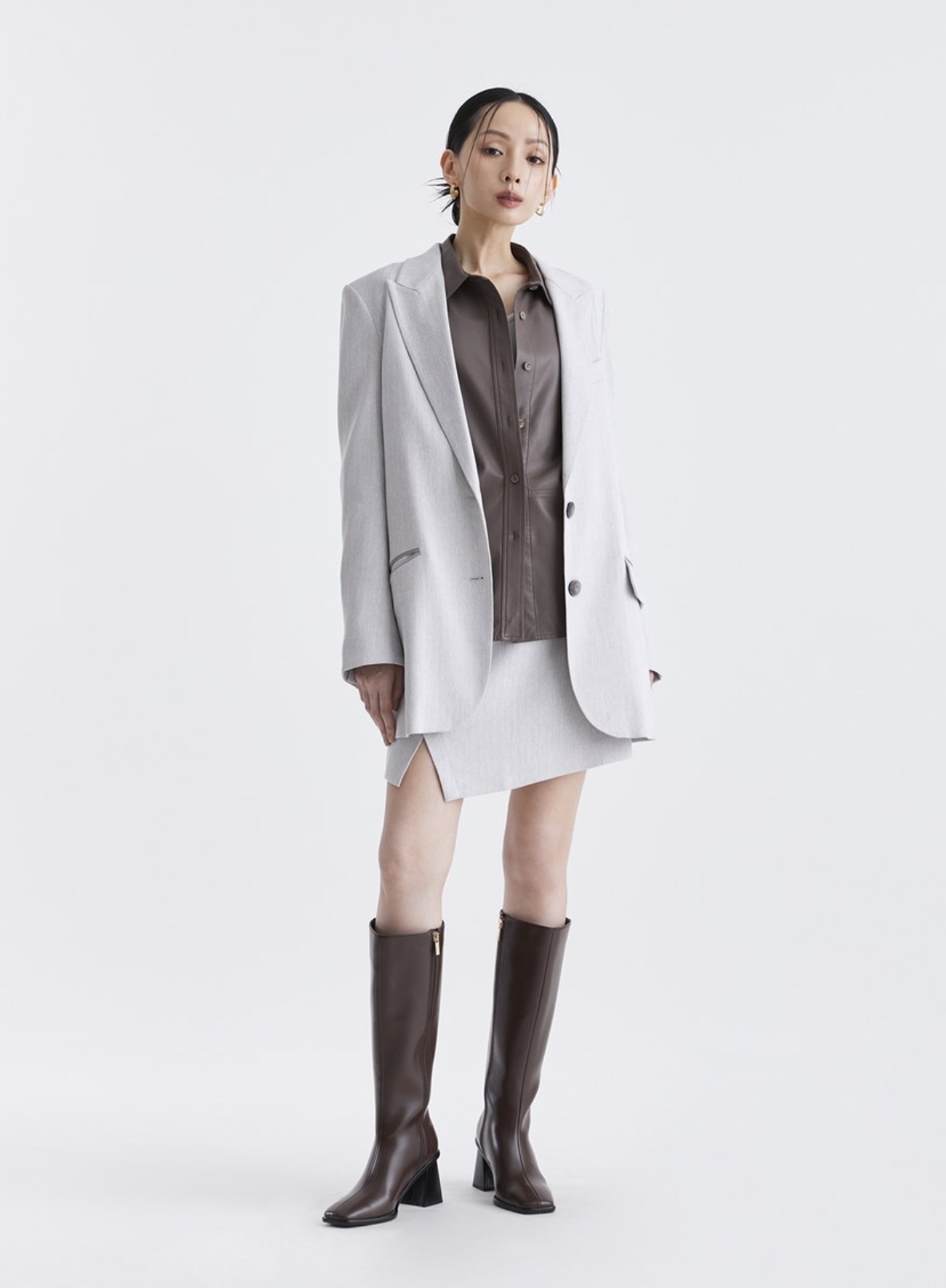 rather 經典復古人字紋寬版西裝外套