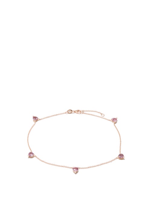Shay - Heart Sapphire & 18kt Rose-gold Ankle Bracelet - Womens - Pink Multi