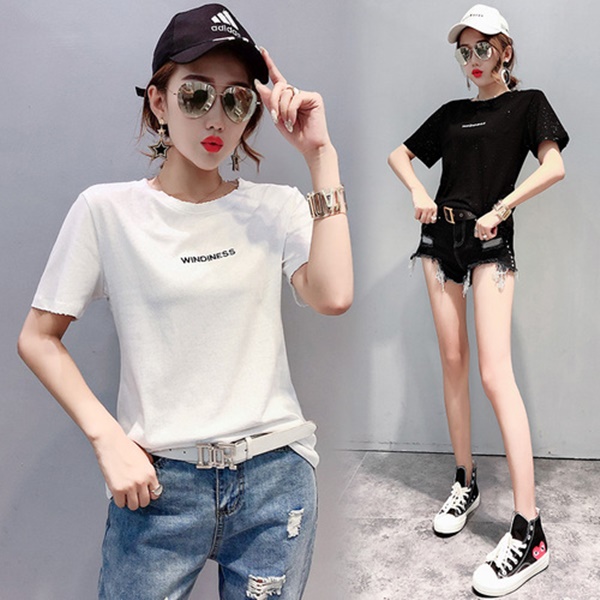 M-2XL實拍韓版ins寬鬆學生百搭純棉休閒圓領T桖短袖潮(兩色)-凱西娃娃