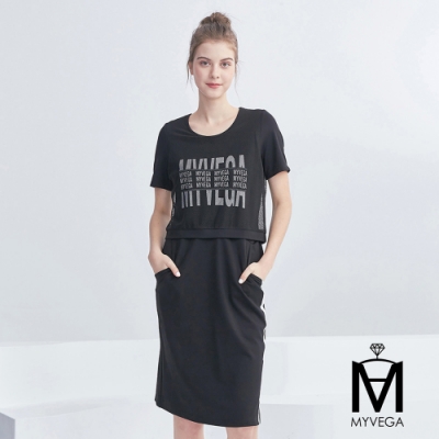 假兩件雙層設計 活潑有層次 裙擺不對稱跳色滾邊 開衩造型 雙側口袋 方便裝小物 貨號：026-18105-20