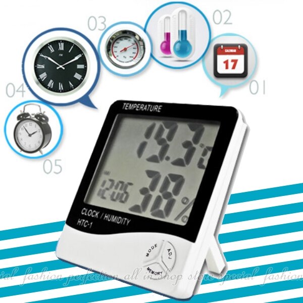溫濕度計HTC-1 時鐘 鬧鐘溫度計 濕度計數顯大螢幕食品溫度計 液晶溼度計 溫溼度計【DJ370】◎123便利屋◎