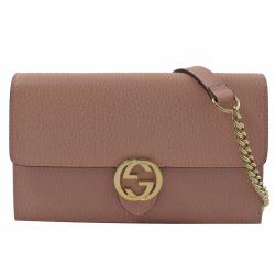 GUCCI 510314 WOC 雙G LOGO 扣式金鍊三用包.粉