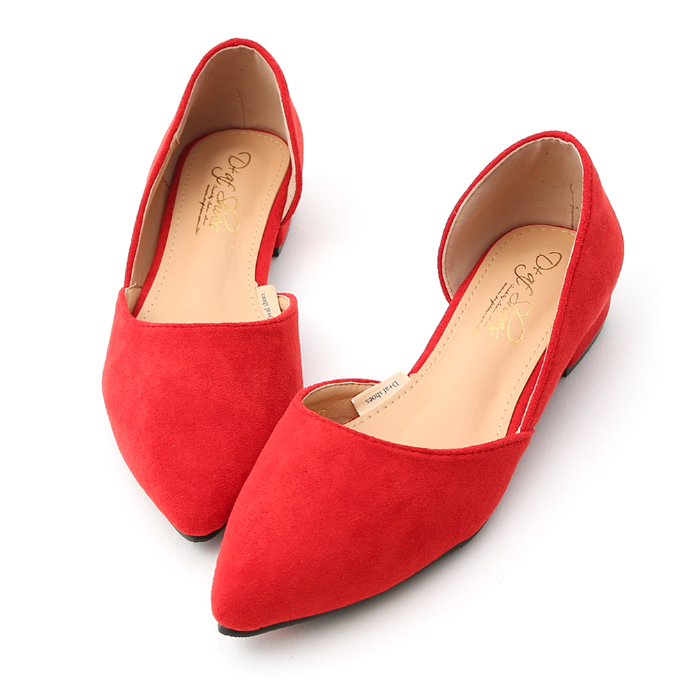 D+AF 典雅品味．素面絨料側挖空尖頭鞋