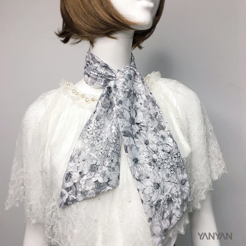 時尚百搭絲巾 白灰花蕾絲 ZZE11-21 快速到貨 現貨【YANYAN 顏妍時尚】