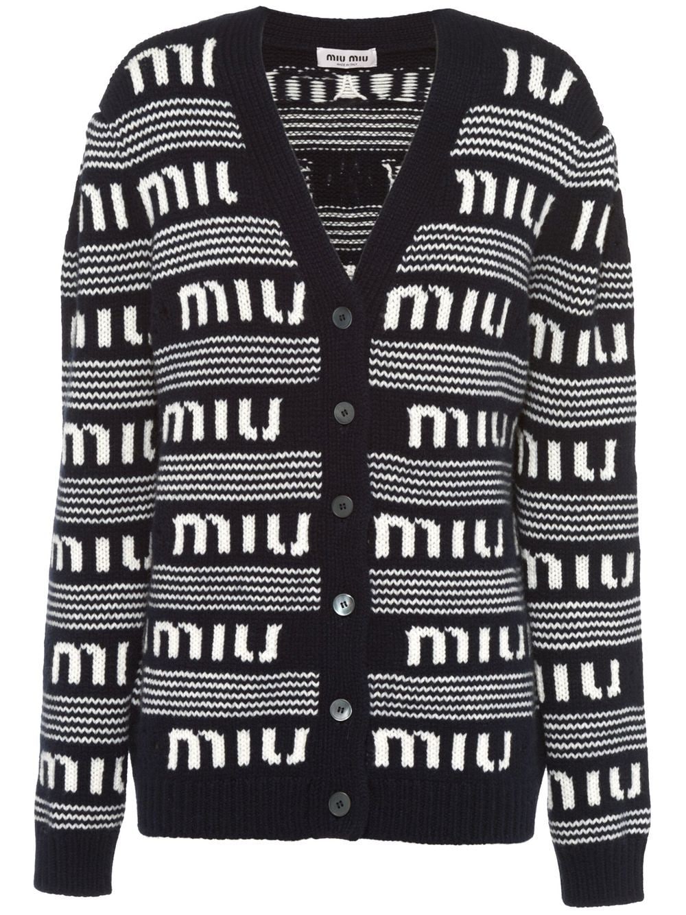 Miu Miu - intarsia knit-logo cardigan - women - Cashmere - 38 - Blue