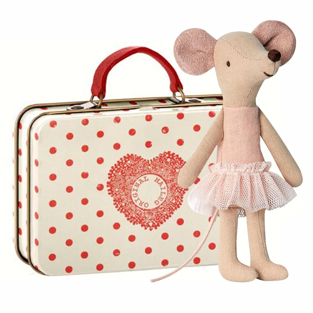 《Maileg》禮盒玩偶-行李箱芭蕾小鼠(紅)