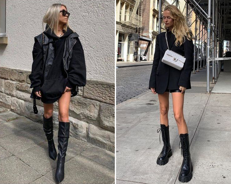 膝下靴穿搭 長靴穿搭 黑色系穿搭
