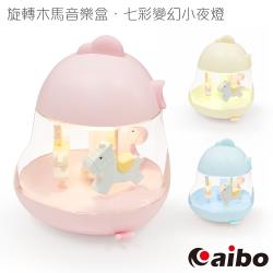 ◎觸控式調光設計(暖光/七彩光)|◎夢幻旋轉木馬音樂盒，水晶音樂|◎內建充電鋰電池，重覆充電型號:USB-86類別:小夜燈出廠燈泡:LED燈泡特殊功能:觸控式重量:約365g尺寸:約12.1x13x1