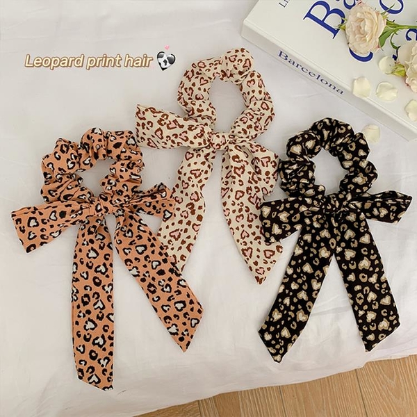 sppgge ONE~博主范！豹紋飄帶蝴蝶結髮繩碎花髮帶女綁髮頭飾網紅飄帶頭繩髮圈
