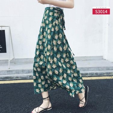 一片式半身裙女夏中長款不規則海邊沙灘泰國度假雪紡系帶碎花裹裙