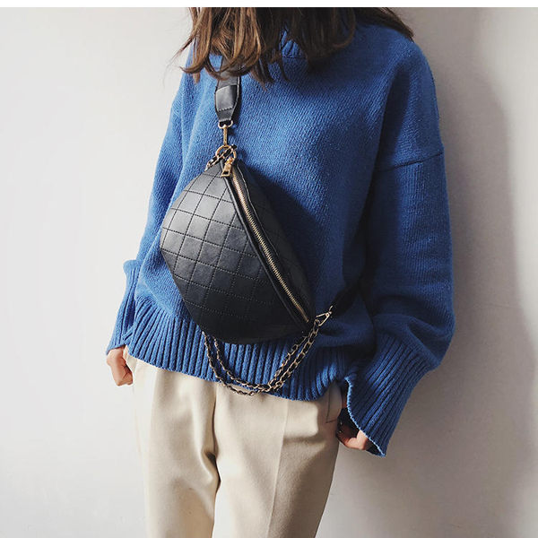 【鍊條斜垮包】小香風 腰包 菱格 鏈條女包 韓版 女式小香包 時尚旅遊 斜挎包