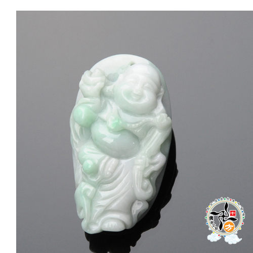 福氣彌勒佛{天然白底青翡翠}手工精雕 【十方佛教文物】