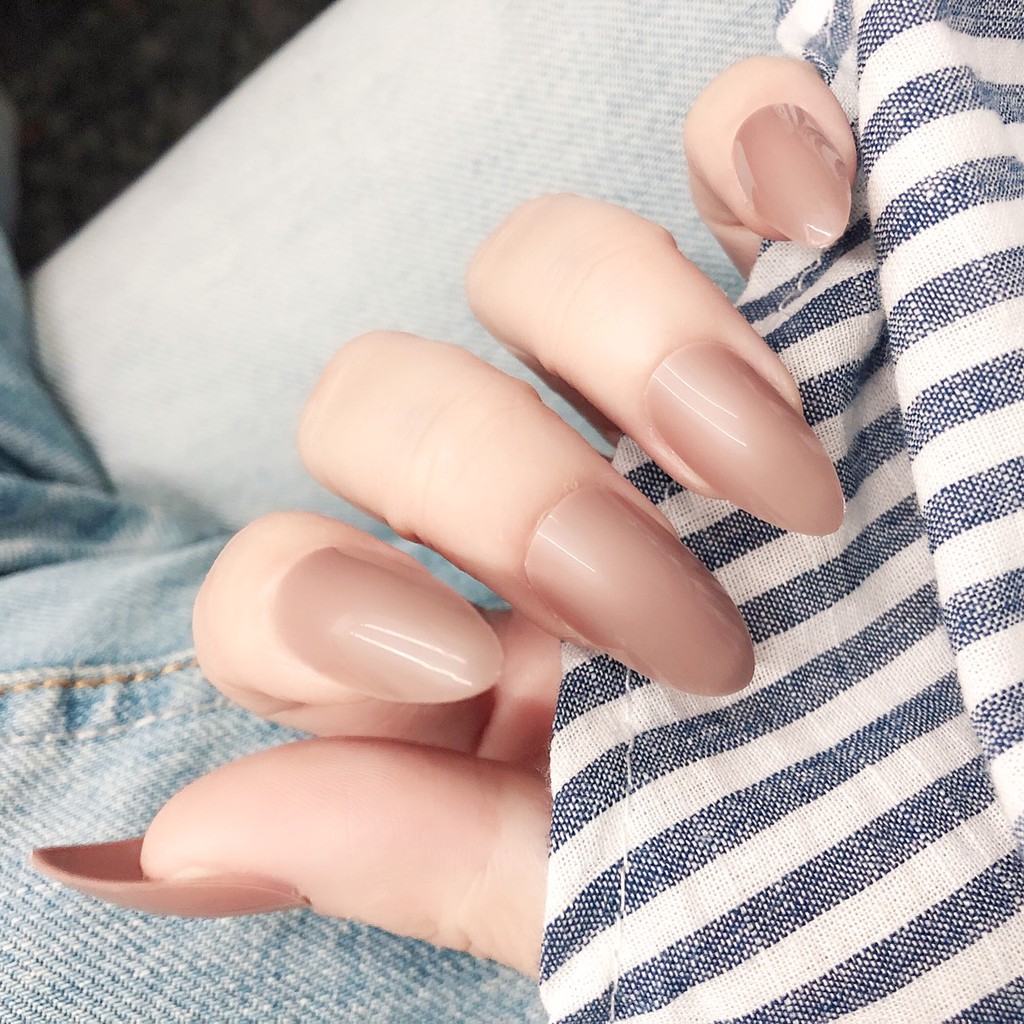 【現貨】NE0148 氣質咖啡尖頭假指甲貼片少女持久防水韓國純色美甲甲片成品