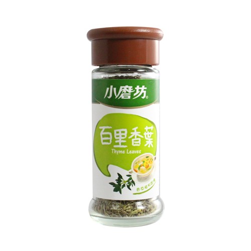 ◆ 台灣製造 ，具食品生產履歷，安心看得見 ◆ 西式料理中基本必備香料之一，適用於燉煮；也可揉入軟化奶油作為塗抹烤醬，用於烤雞或麵包塗醬 項目 : 說明 商品名稱 : 【小磨坊】百里香葉(13公克/瓶