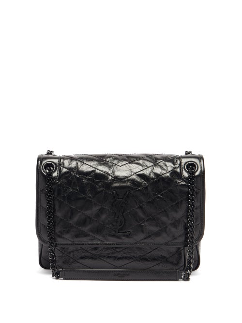 Saint Laurent - Niki Medium Ysl-plaque Leather Shoulder Bag - Womens - Black