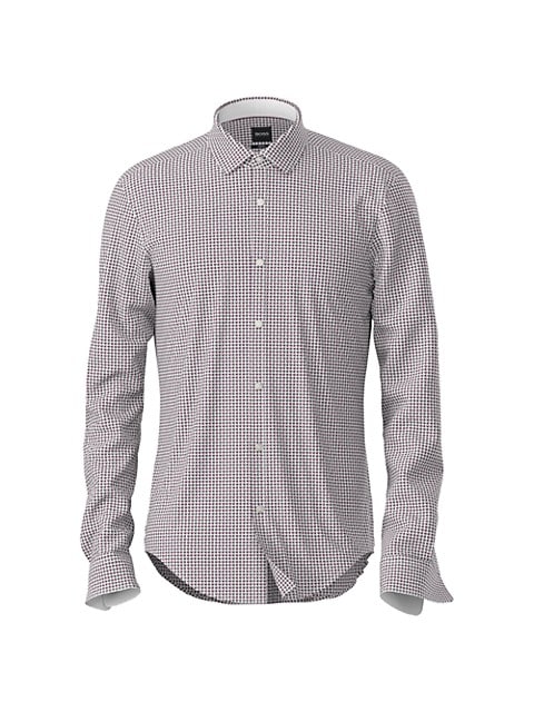 Long sleeve button-down crafted in premium cotton topped with an allover print for a classic look.; 