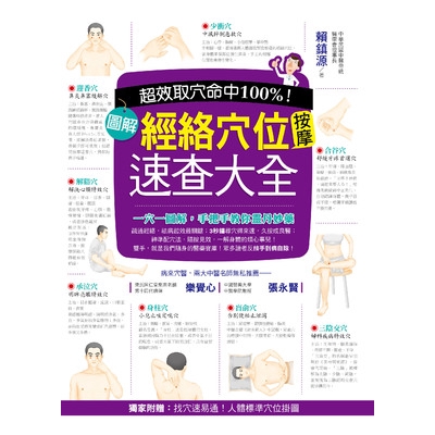 作者: 賴鎮源系列: 健康新亮點出版社: 活泉書坊出版事業部(本版)出版日期: 2015/04/22ISBN: 9789862715963頁數: 384超效命中取穴100%！圖解經絡穴位按摩速查大全獨