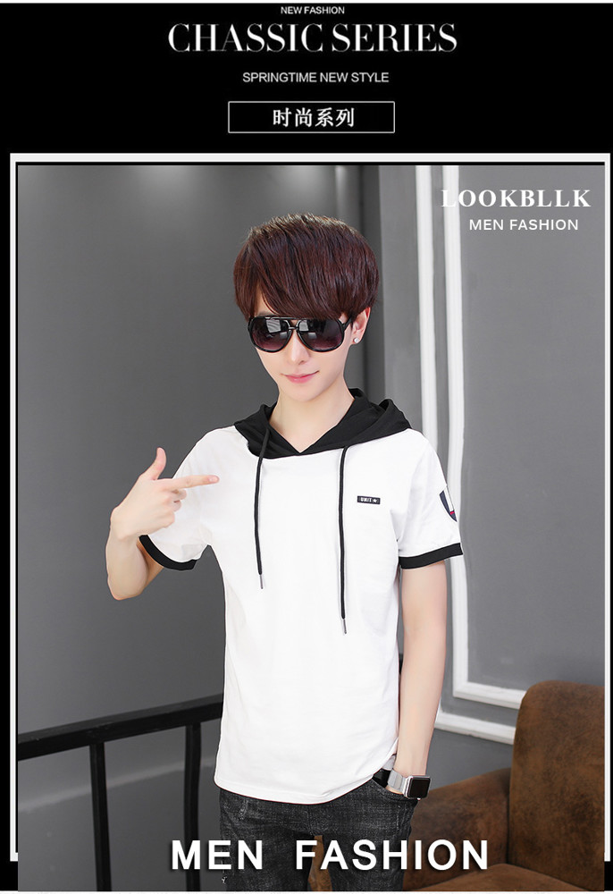 男士短袖t恤2020夏季連帽上衣韓版帥氣百搭打底衫男裝半袖連帽t恤潮