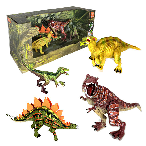 恐龍模型x4入(款式隨機) 包裝尺寸： W29xL11xH14 cm 包裝重量： 400g 產品材質： 塑膠 適用年齡： 3歲以上 產地製造： 中國 注意事項： ※本產品應避免接觸尖銳物品。 ※本產品