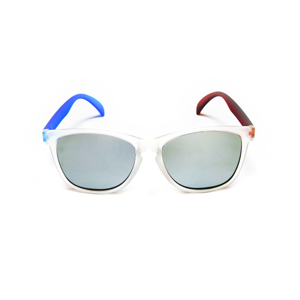 2is Nylon 太陽眼鏡│透白鏡框藍紅色鏡腳│銀色反光鏡片│夏日墨鏡│抗UV400