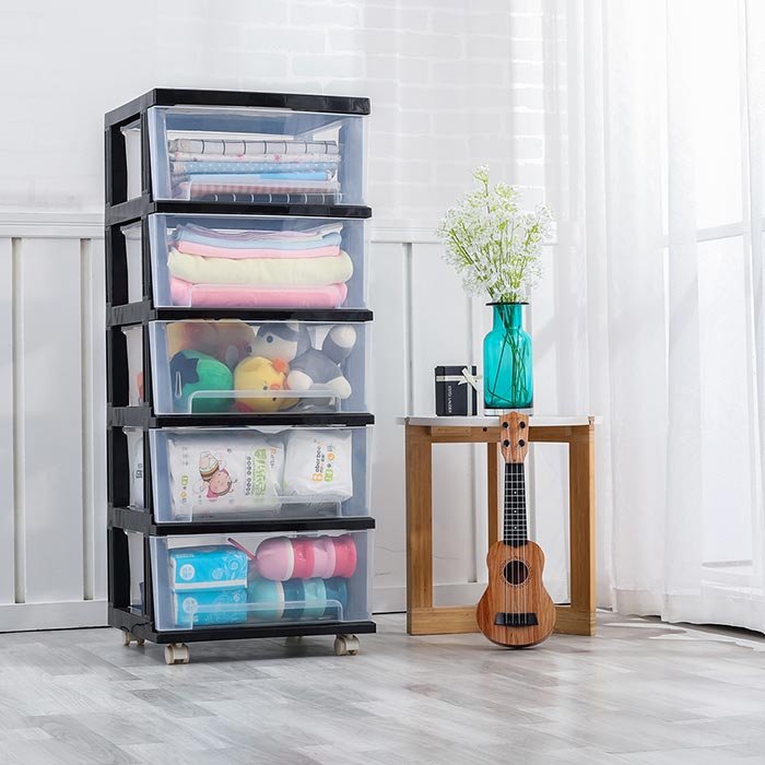 【MR.BOX】40面寬-時尚透明五層抽屜收納櫃-DIY附輪