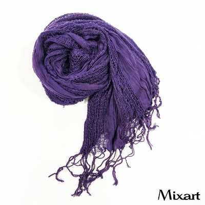 KeyWear 奇威名品 網狀拼接流蘇圍巾-紫藍色