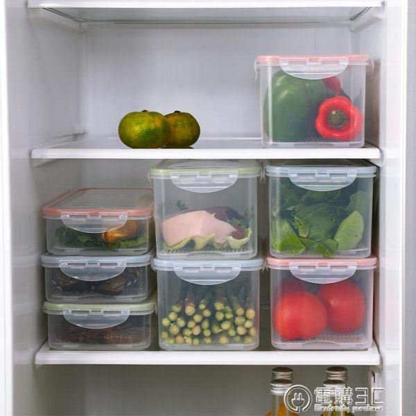 冰箱收納盒密封透明食品收納盒塑料有蓋冰箱冷凍冷藏保鮮盒瀝水長方形大小號