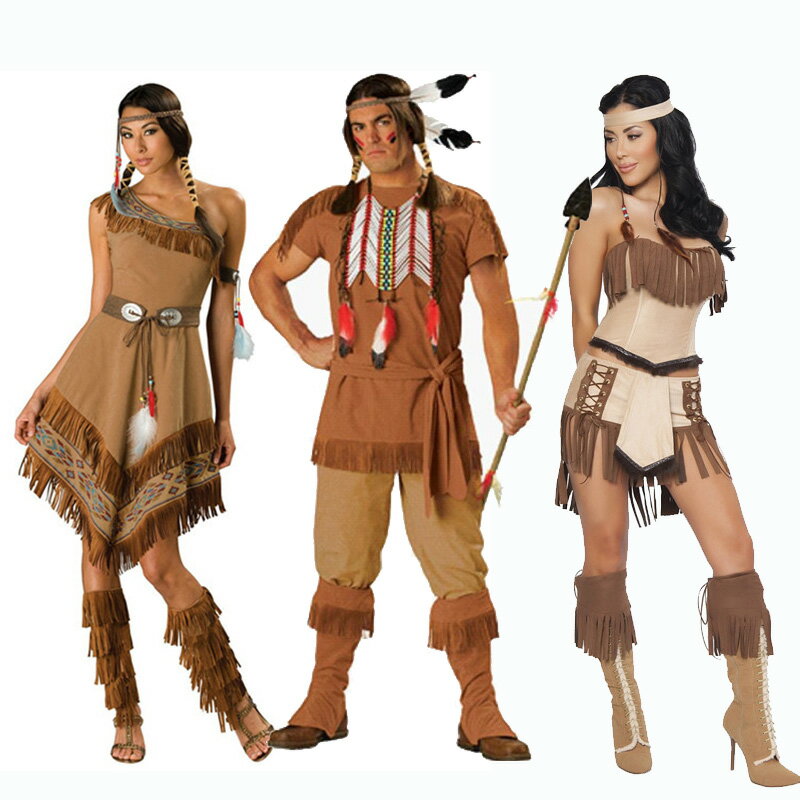 萬聖節Cosplay服裝化妝舞會裝扮男女情侶印第安人服部落族土著人