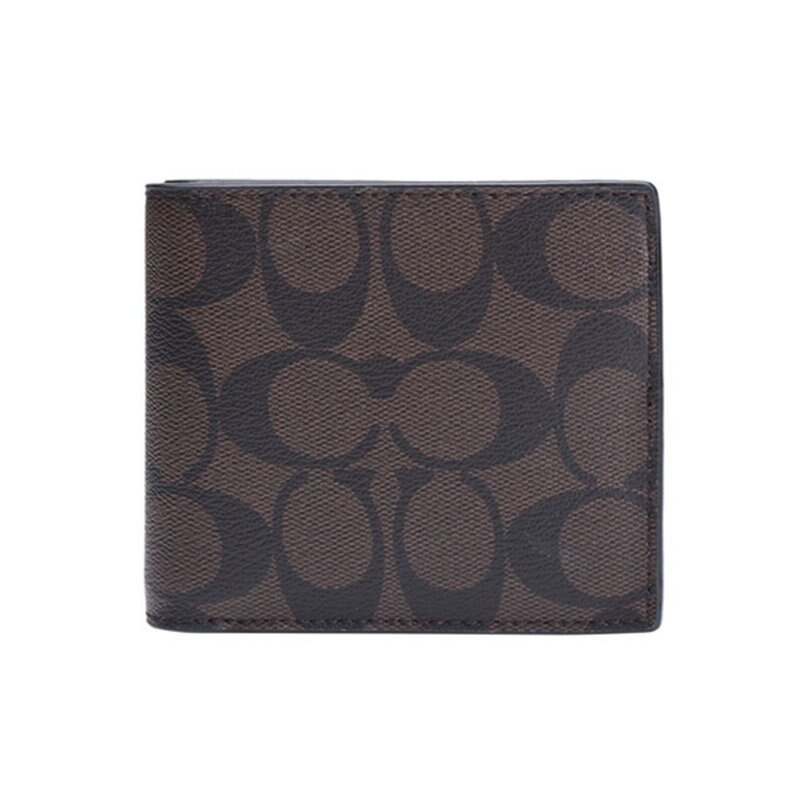 COACH F74993 男款黑色短款時尚經典印花對折錢包錢夾