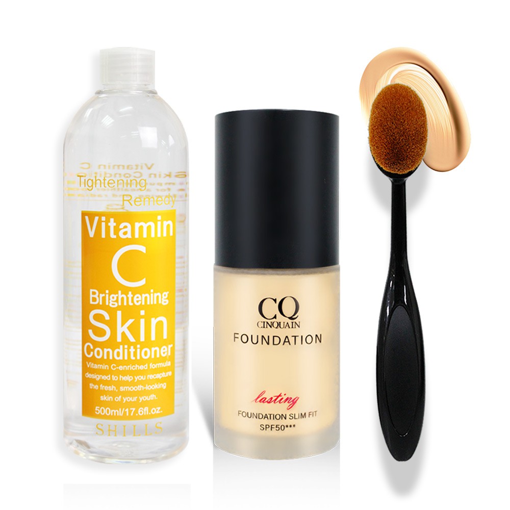 商品組合 : 3D光感精華粉底SPF50★★+韓女神美肌化妝水 送 粉底刷商品特色 : 嶄新校色配方、調整暗沉無光膚色、15種美容液添加、以妝養膚，保濕又防曬 !藝人節目真心推薦! 好推好上妝! 打造