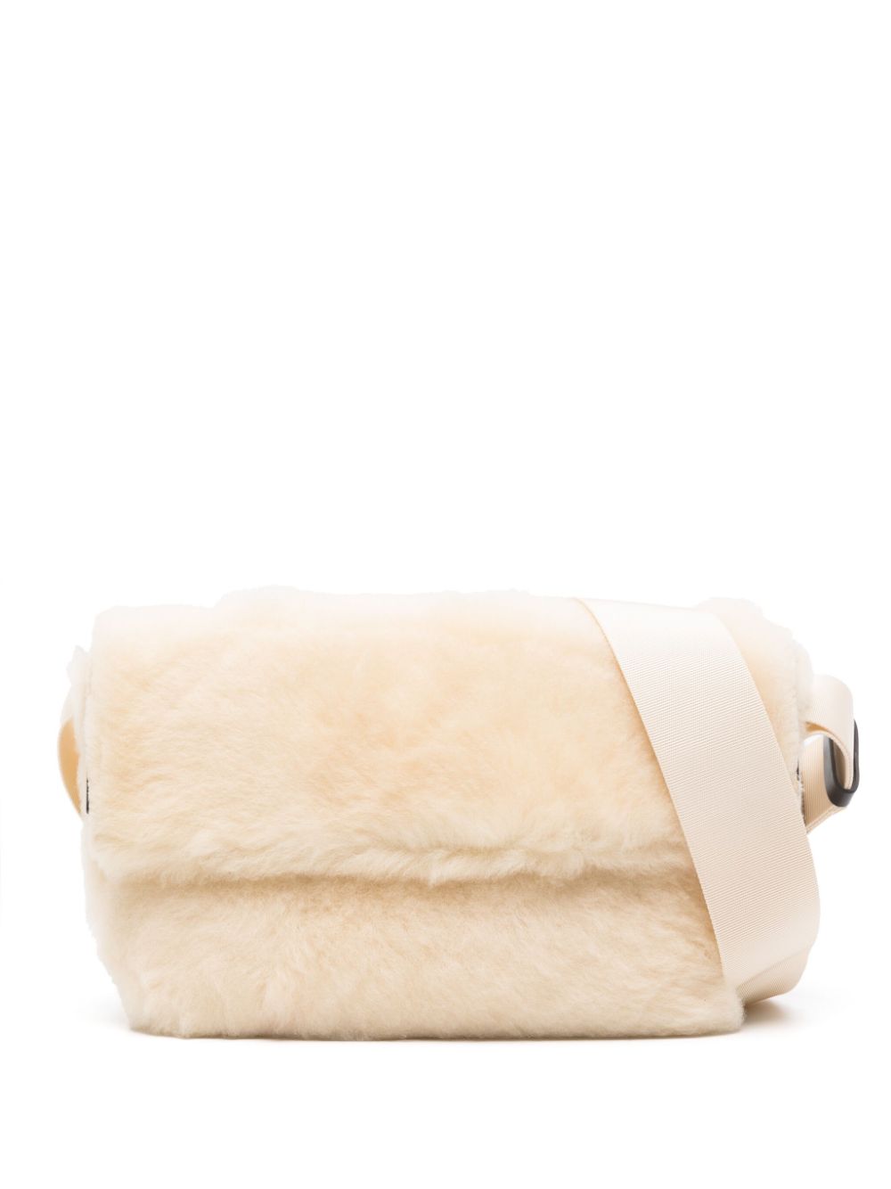 Jil Sander - fleece-texture crossbody bag - women - Lamb Fur/Polyamide/Calf Leather/Calf Leather - One Size - 106 EGGSHELL
