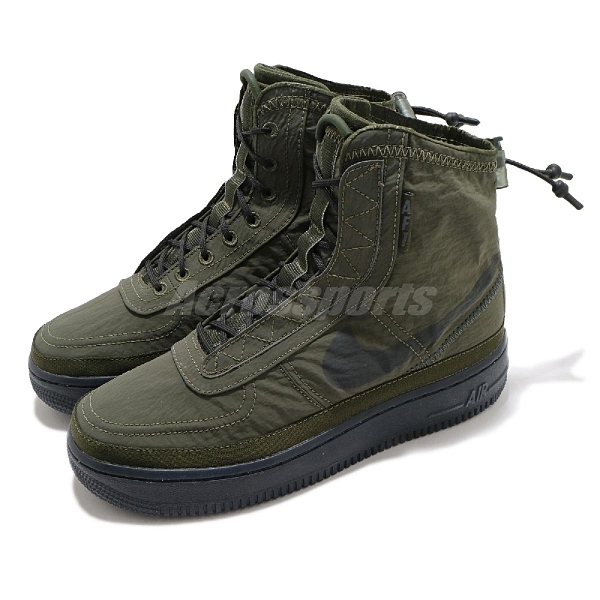 Nike 休閒鞋 Air Force 1 Shell AF1 軍綠 黑 女鞋 高筒 特殊鞋面 【ACS】 BQ6096-301