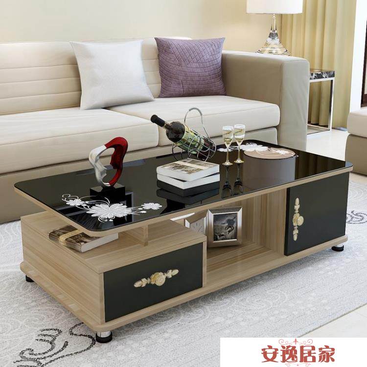 茶幾簡約現代小戶型荼幾機客廳鋼化玻璃桌子仿大理石電視櫃組合套