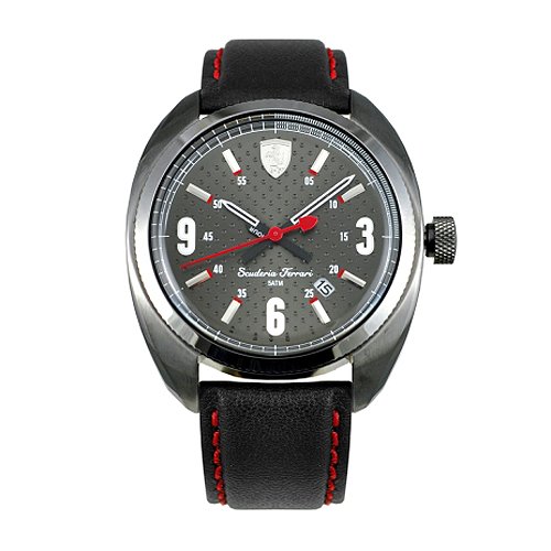 Ferrari 法拉利 熱血賽車復古酒桶皮帶腕錶-鐵灰 -43mm FA0830207