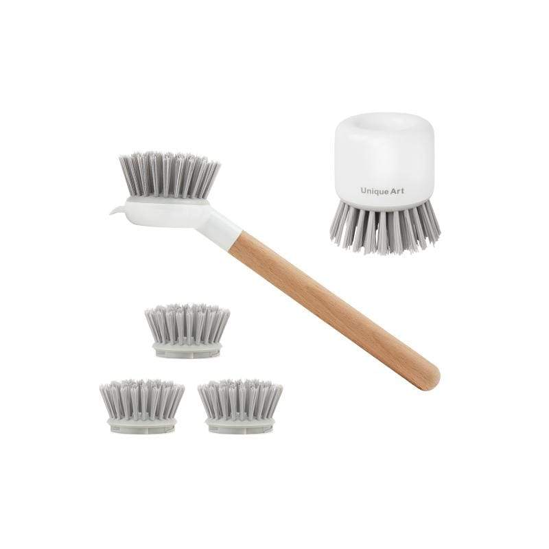 EASY BRUSH萬用刷-圓刷輕巧型，輕巧圓柄設計，好握好施力﹔替換式刷頭可旋轉取下換新，柄身重複使用，經濟又環保，適用於清潔砧板、鍋具、餐盤、瓦斯爐、水槽、流理台等廚房空間，也可用來清潔衛浴空間，